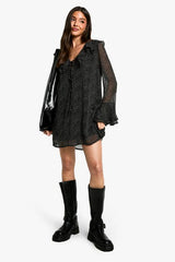 Polka Dot Ruffle Shift Mini Dress