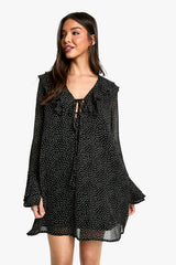Polka Dot Ruffle Shift Mini Dress