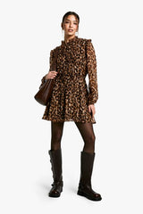 Leopard Tie Chiffon Smock Dress