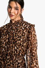 Leopard Tie Chiffon Smock Dress