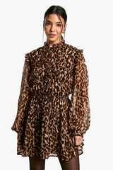 Leopard Tie Chiffon Smock Dress