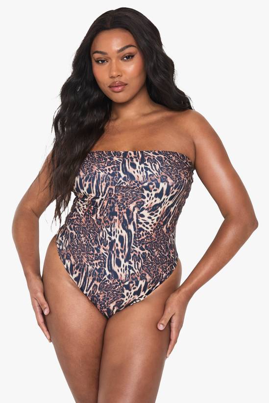 Plus Swimwear Essentials Leopard Bandeau Swimsuit