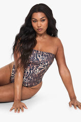 Plus Swimwear Essentials Leopard Bandeau Swimsuit