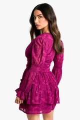 Petite Paisley Burnout Puff Sleeve Ruched Skater Dress