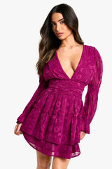 Petite Paisley Burnout Puff Sleeve Ruched Skater Dress