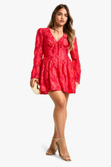 Petite Jacquard Floral Corset Detail Skater Dress