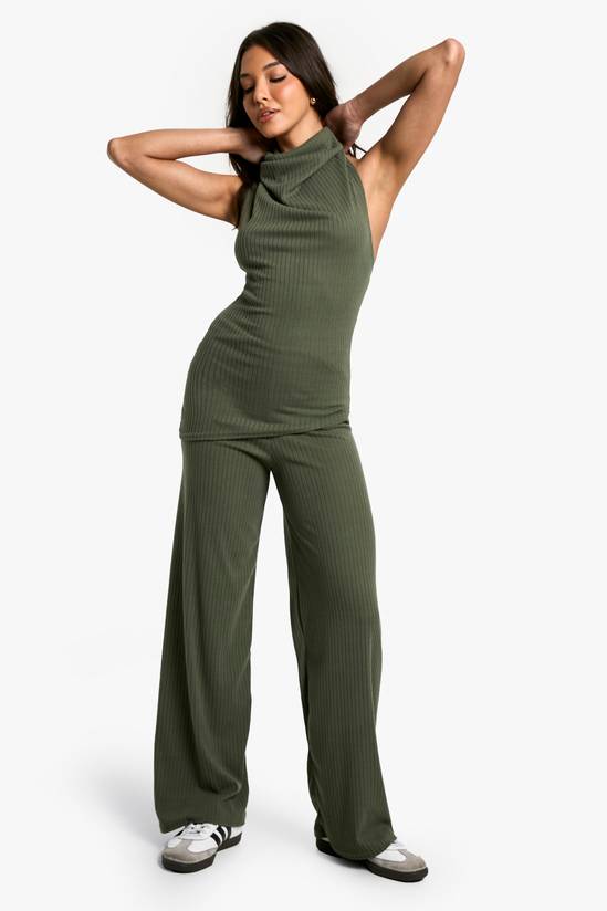 Brushed Rib Wide Leg Trouser