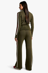 Rib Knitted High Neck Zip Through Jumper and Foldover Waistband Flared Trouser