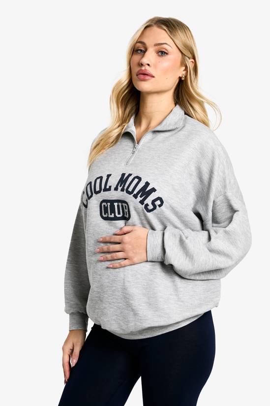 Maternity Cool Moms Club Slogan Half Zip Sweat & Legging Set