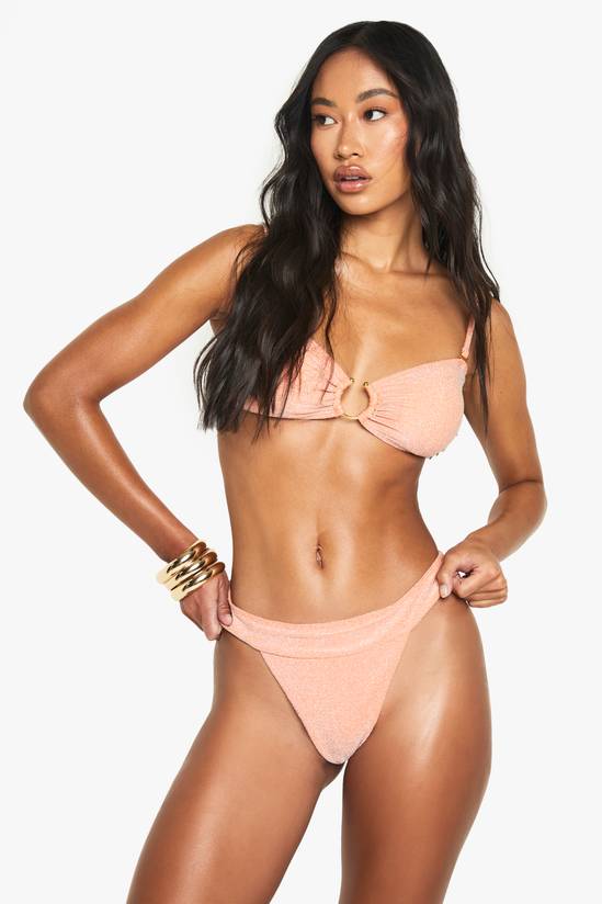 Glitter U-Bar Bandeau Bikini Top & High Leg Bikini Bottoms Set
