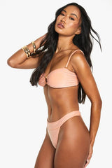 Glitter U-Bar Bandeau Bikini Top & High Leg Bikini Bottoms Set