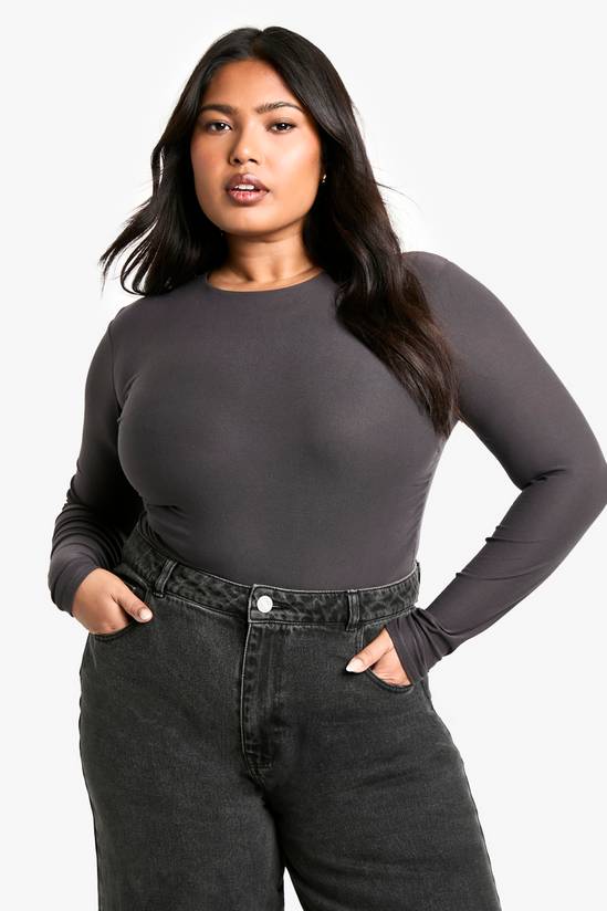 Plus Double Layer Ruched Long Sleeve Top