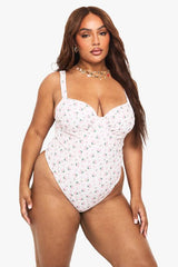 Plus Swimwear Essentials Ditsy Floral Ruched Underwire Swimsuit