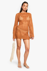 Crochet Flare Sleeve Mini Dress