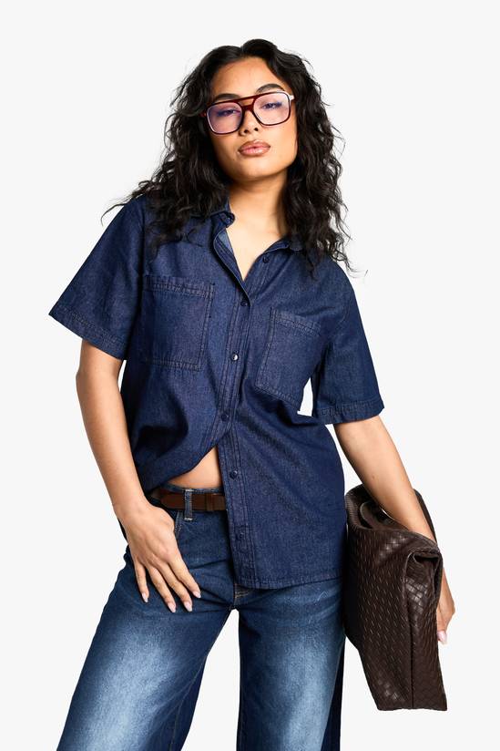 Chambray Denim Short Sleeve Shirt