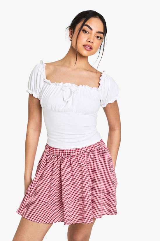 Double Layer Gingham Mini Skirt