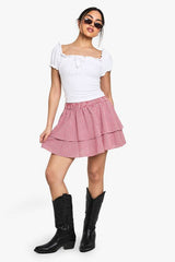 Double Layer Gingham Mini Skirt