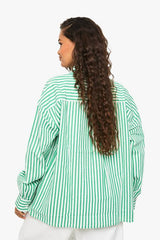 Green Seersucker Wide Stripe Oversized Shirt