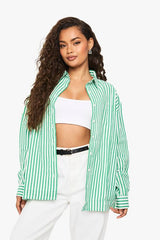 Green Seersucker Wide Stripe Oversized Shirt