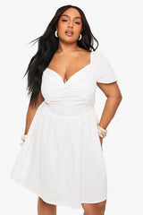Plus Cotton Twist Front Detail Skater Dress