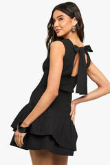 Cotton Shirred Ruffle Mini Dress