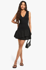 Cotton Shirred Ruffle Mini Dress