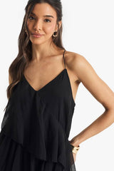 Chiffon Ruffle Cross Back Midaxi Dress