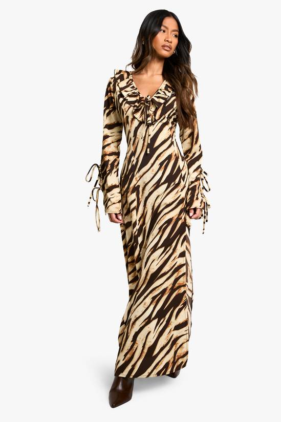 Zebra Textured Ruffle Shift Maxi Dress