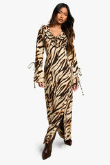 Zebra Textured Ruffle Shift Maxi Dress
