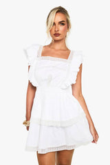 Embroidered Ruffle Cotton  Layered Dress