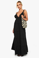 Embroidered Ruffle Cotton Maxi Dress