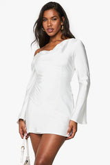 Satin Draped Flared Sleeve Mini Dress