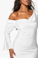 Satin Draped Flared Sleeve Mini Dress
