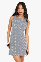 Broderie Gingham Tie Back Detail Shift Dress