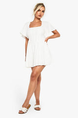 Linen Look Boned Detail Corset Smock Dress