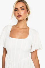 Linen Look Boned Detail Corset Smock Dress