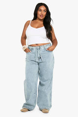 Plus Elasticated Back Tie Drawstring Straight Leg Jean