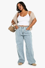 Plus Elasticated Back Tie Drawstring Straight Leg Jean