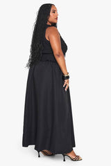 Plus Shirred Racer Neck Drop Hem Smock Dress