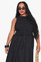 Plus Shirred Racer Neck Drop Hem Smock Dress