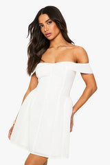 Petite Broderie Structured Skater Dress