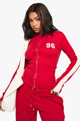 96 Rib Shrunken Zip Through Top