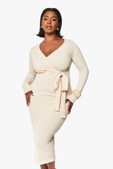 plus rib wrap midi dress