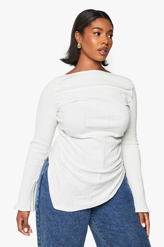 Plus Asymmetric Flared Sleeve Long Sleeve Top