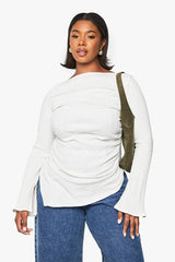 Plus Asymmetric Flared Sleeve Long Sleeve Top