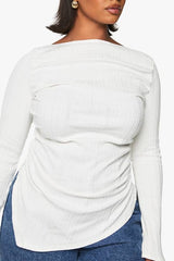 Plus Asymmetric Flared Sleeve Long Sleeve Top