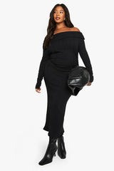 Plus Long Sleeve Bardot Maxi Dress