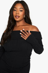 Plus Long Sleeve Bardot Maxi Dress