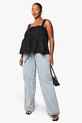 Plus Wide Strap Tie Front Smock Top