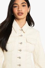Ecru Denim Cinched Waist Denim Jacket
